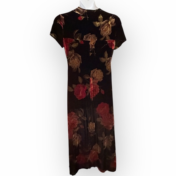 Sheri Martin Black‎ Velvet Whimsigoth dress sparkly Red & Gold Floral Accents - Picture 5 of 11
